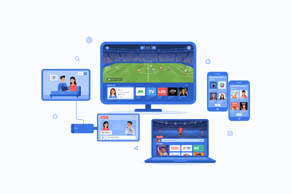 Bomba IPTV works on Smart TV, phone, tablet, laptop, and streaming devices