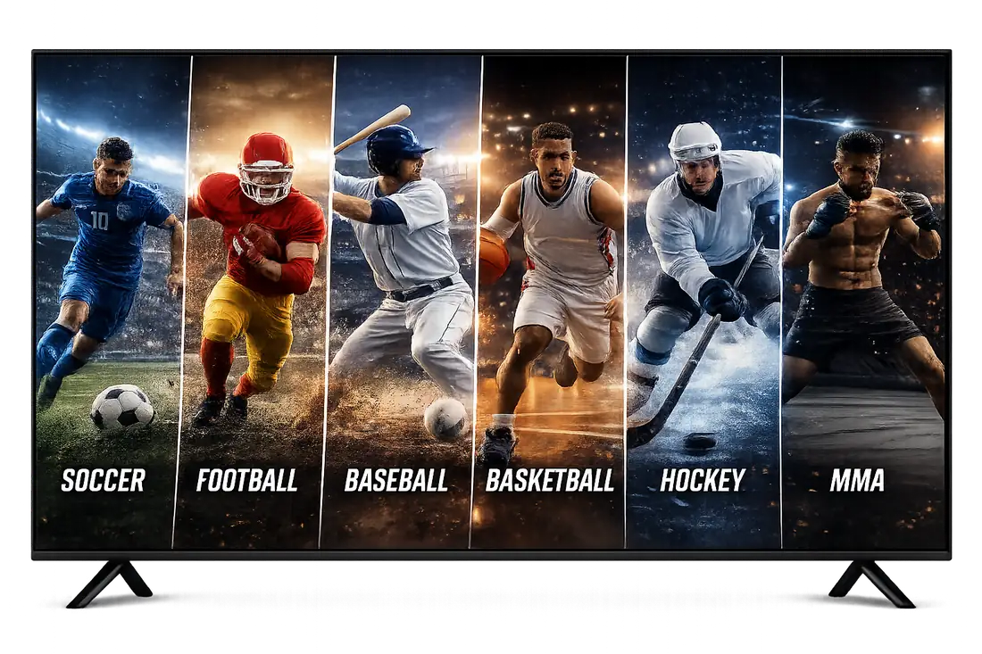 Live soccer, football, baseball, basketball, hockey, and MMA streaming in 4K on Bomba IPTV